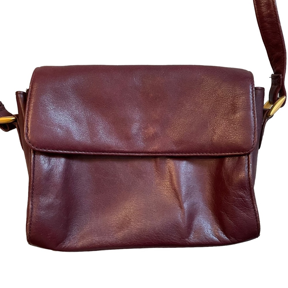 SOLD! Etienne Aigner Genuine Leather Small Crossbody Bag Foldover Burgundy Red - Picture 2 of 12